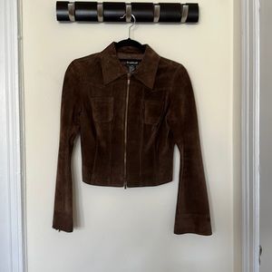 Bebe Dark Brown Crop Suede Jacket in XS